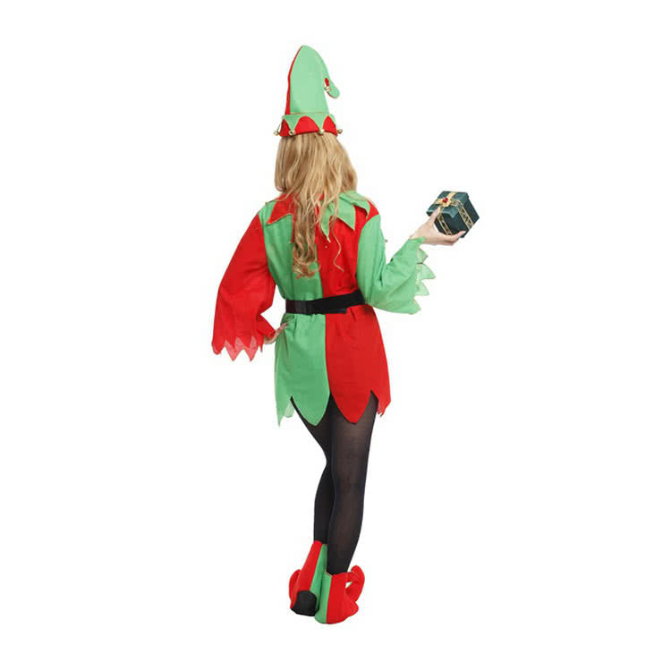 Funny couples Christmas costumes perform uniforms green mix red suit