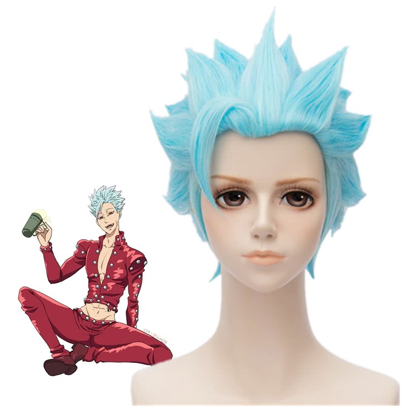 30cmThe Seven Deadly Ban Short Blue Synthetic Cosplay Wigs