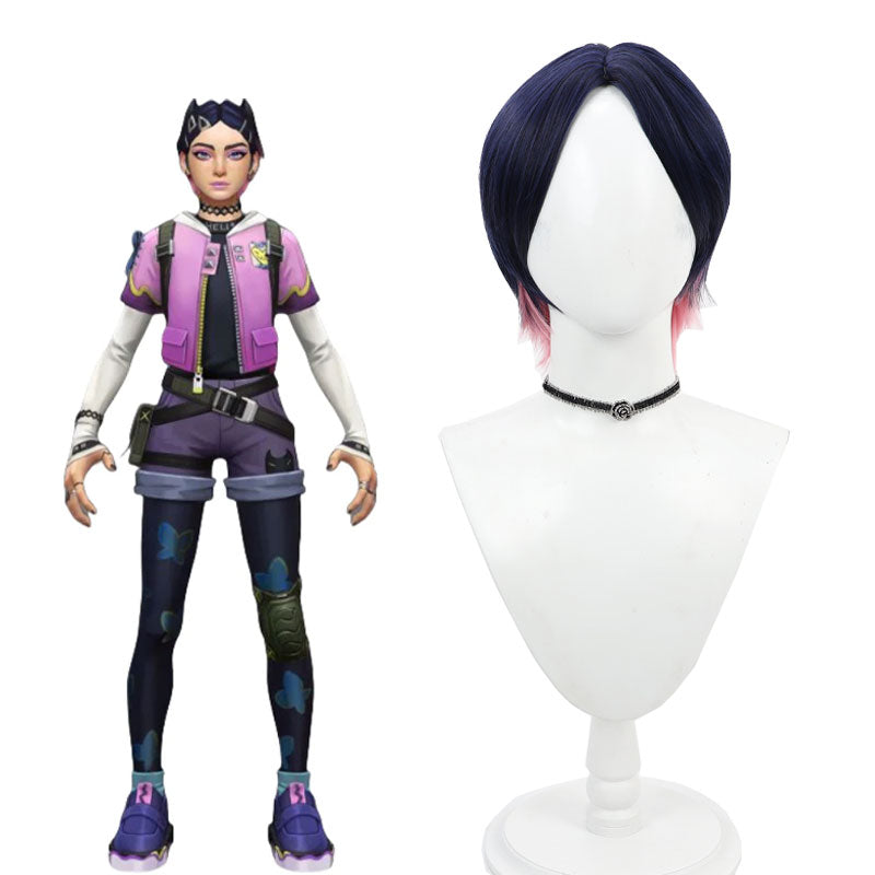 Valorant Clove Blue Mixed Pink Cosplay Wig