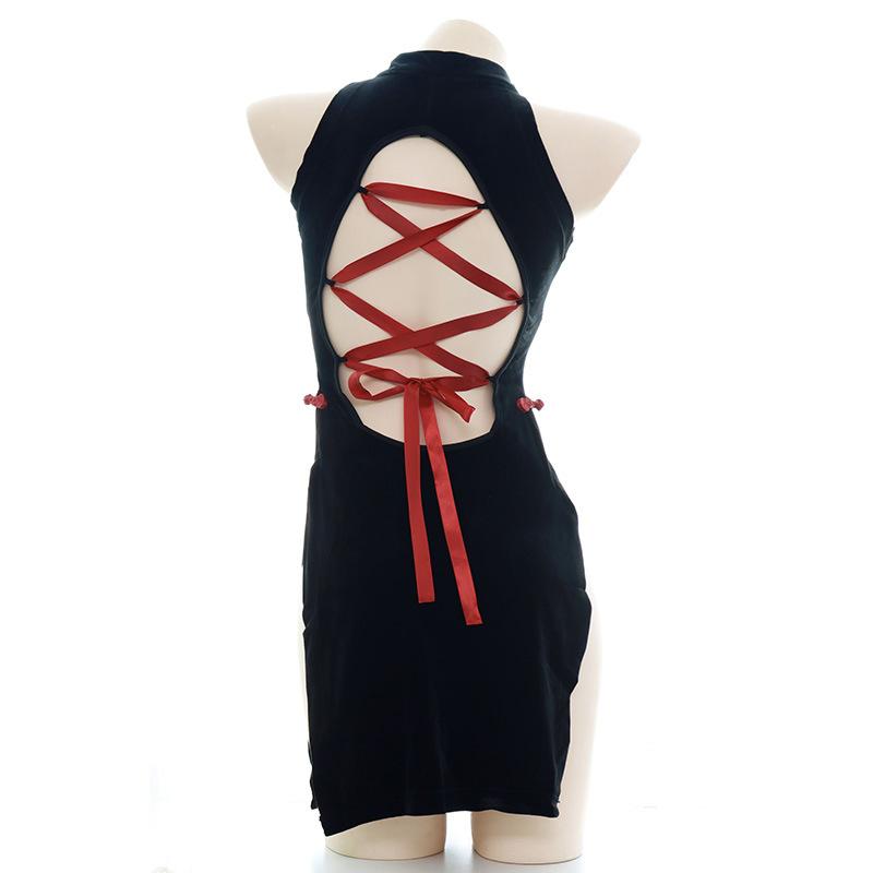 Vintage Cheongsam Velvet Slit Underwear Cosplay Costume