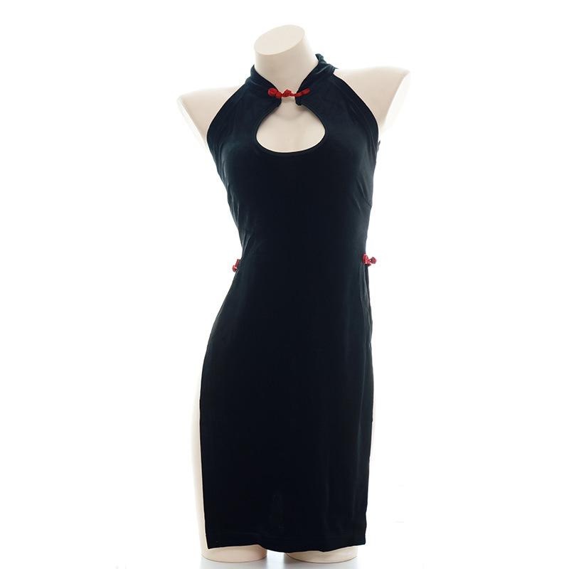 Vintage Cheongsam Velvet Slit Underwear Cosplay Costume
