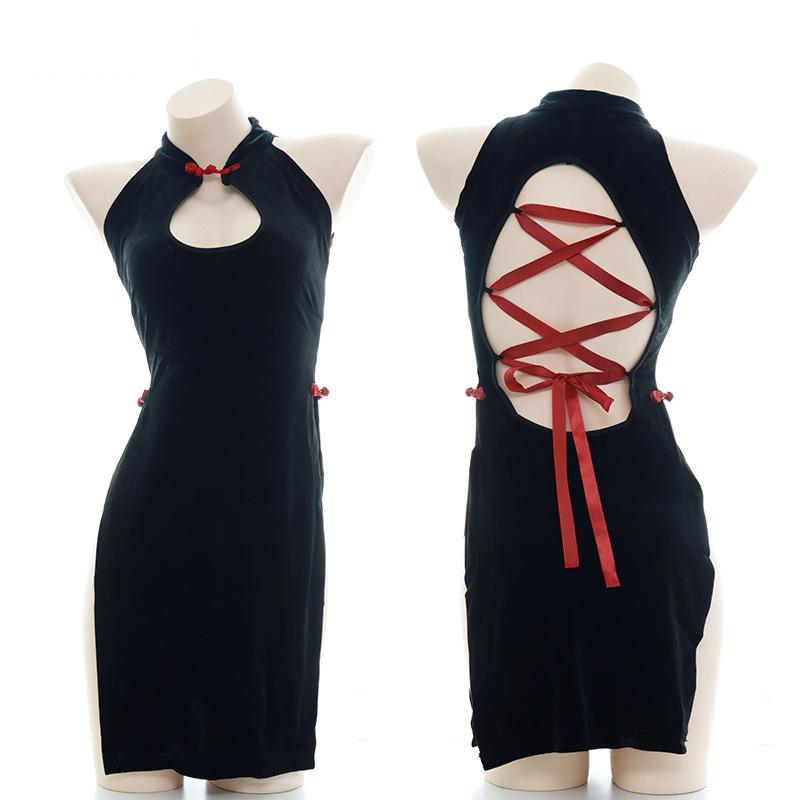 Vintage Cheongsam Velvet Slit Underwear Cosplay Costume