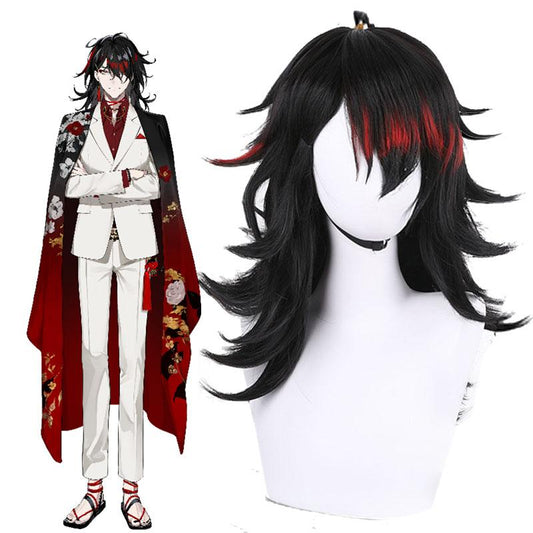 Virtual YouTuber LUXIEM Vox Akum Black Red Long Cosplay Wigs