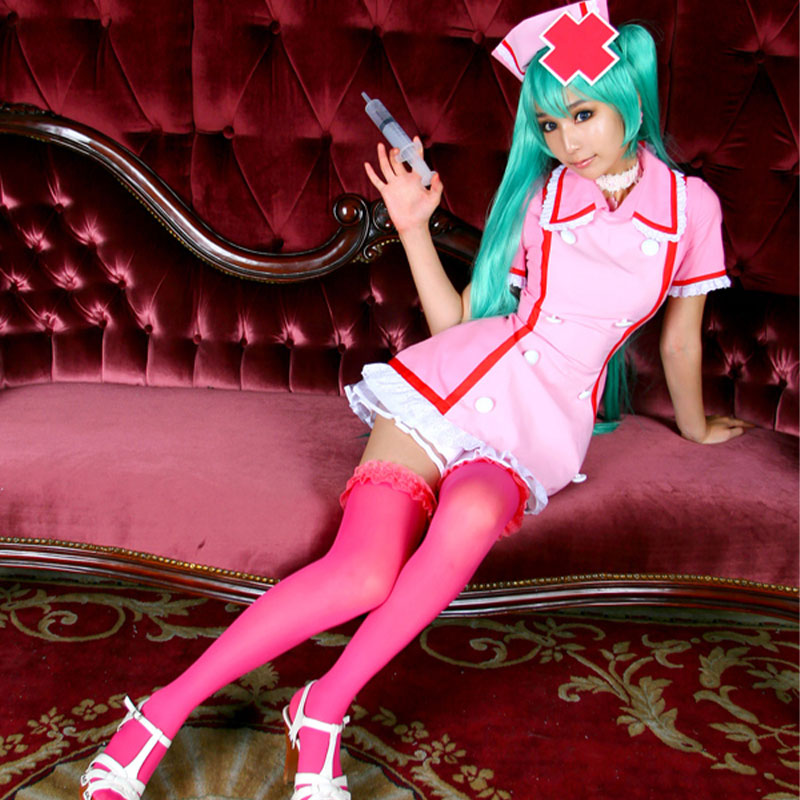 Hatsune Miku  Nurse Role Play Pink Short Dress Anime Cosplay Costume