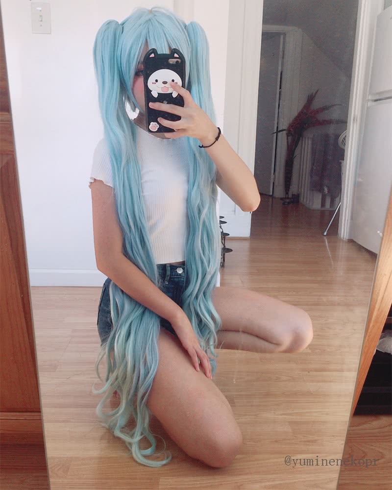 VOCALOID Hatsune Miku Light Blue Supper Long Curly Cosplay Wigs 