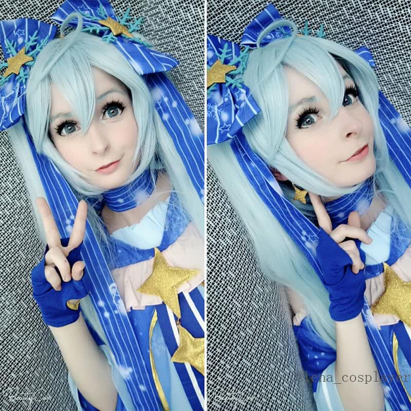 VOCALOID Hatsune Miku Light Blue Supper Long Curly Cosplay Wigs 