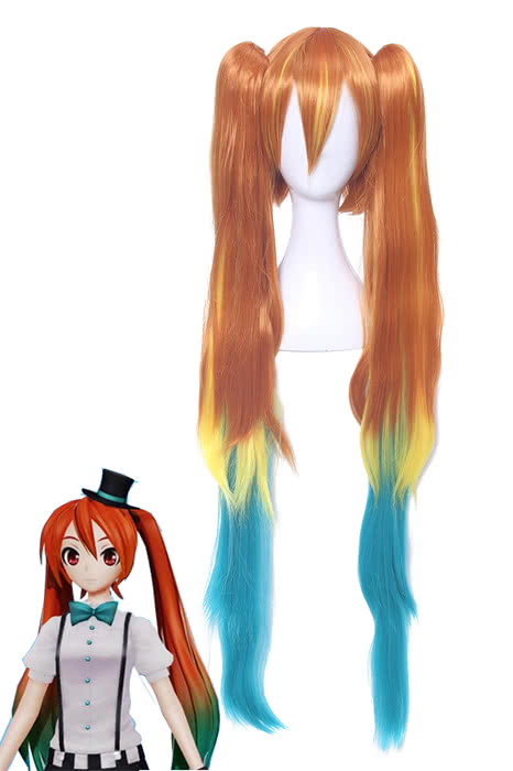 Vocaloid Miku Long Straight Orange Colored Cosplay Wigs Ponytail Hair