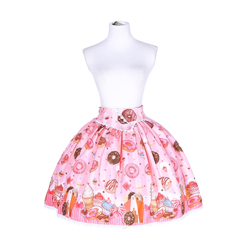 Women Girl Lolita Chiffon Print Bubble Skirt