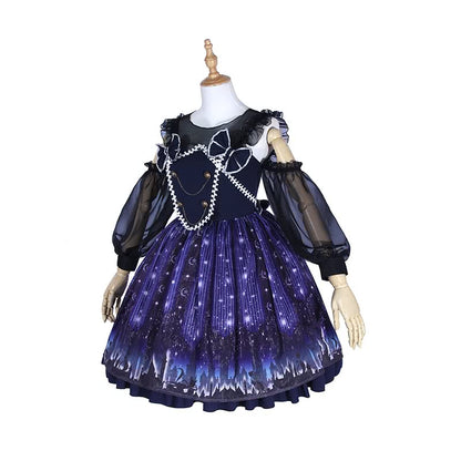 Women Girl Lolita Starry Luxury Chiffon Print Dress