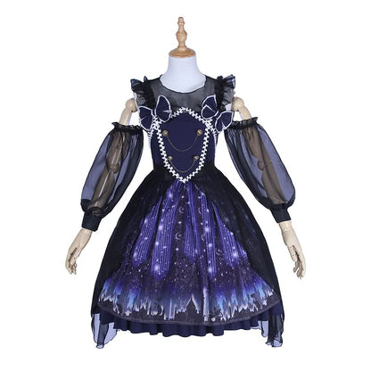Women Girl Lolita Starry Luxury Chiffon Print Dress