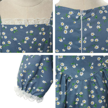 Women Renaissance Victorian Medieval Long Floral Dress 