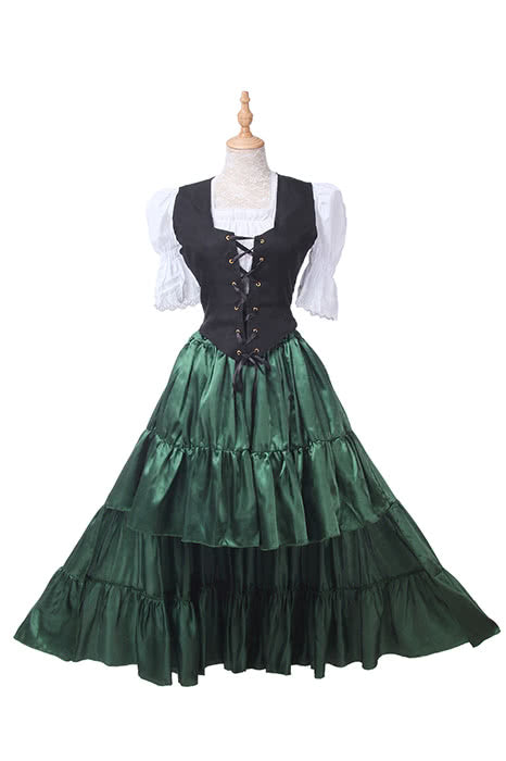 Women Retro Long Dress Green Belly Dance Cosplay Costumes GC14C-F-3