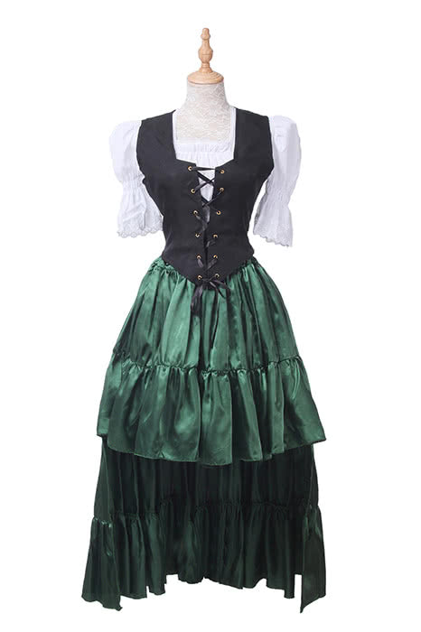 Women Retro Long Dress Green Belly Dance Cosplay Costumes GC14C-F-3