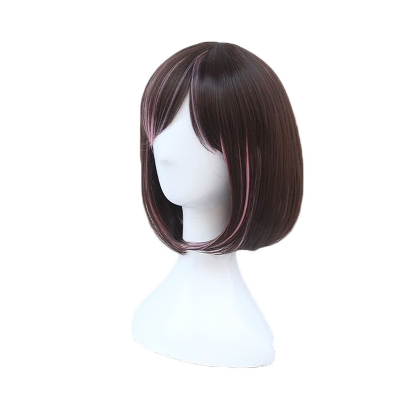 Youtuber  Kizuna AI Short Straight Brown Mixed Pink Cosplay Wigs