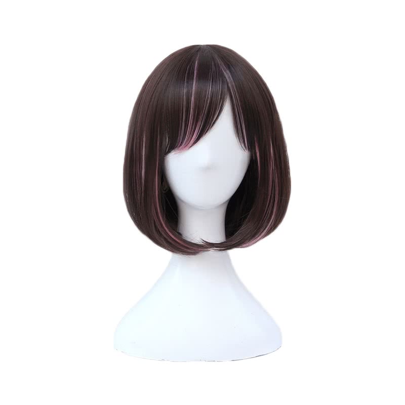 Youtuber  Kizuna AI Short Straight Brown Mixed Pink Cosplay Wigs