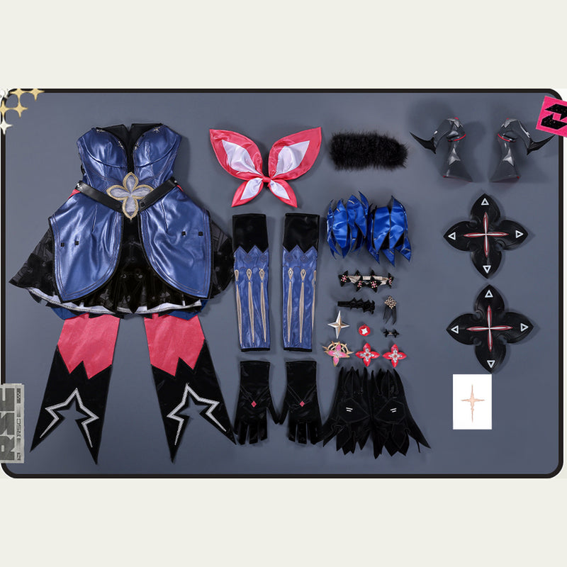 Rolecosplay Zenless Zone Zero Lindverne Sunbringer - costume and accessories flat-lay overview