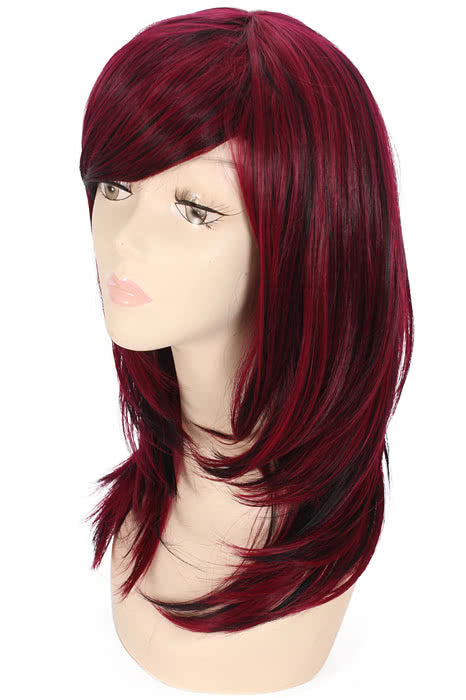 50cm Long Straight Mixed Wine Red And Black Cosplay Wig