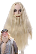 Harry Potter Albus Dumbledore Long Curly Silver White Movie Cosplay Man Wigs