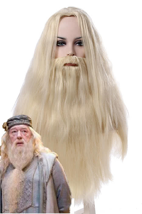 Harry Potter Albus Dumbledore Long Curly Silver White Movie Cosplay Man Wigs