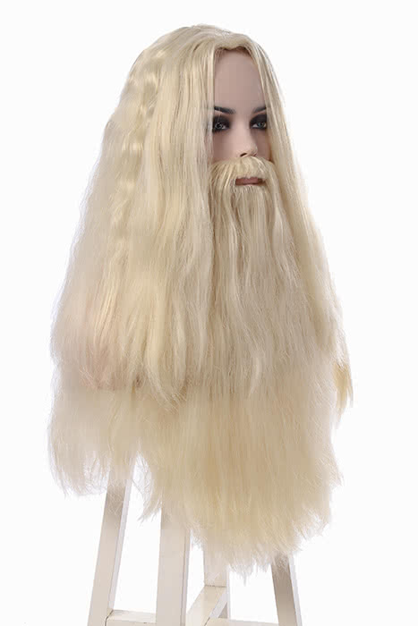 Harry Potter Albus Dumbledore Long Curly Silver White Movie Cosplay Man Wigs